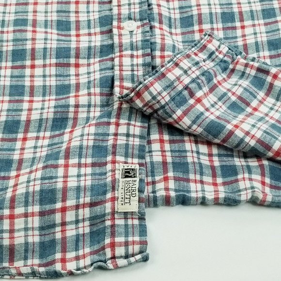 J Crew Large Baird Mcnutt Irish Linen Red White and Blue Button Down Check Shirt - Picture 5 of 8